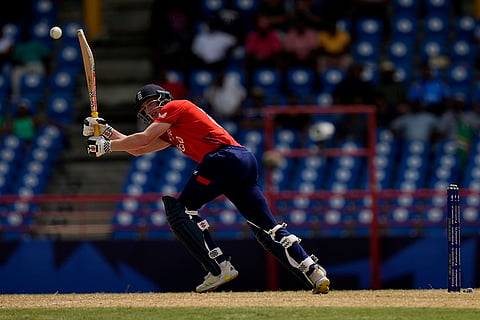Harry Brook plays a shot against South Africa